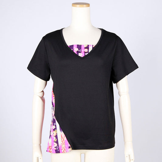 [One-of-a-kind item] TKg Vertical Striped Japanese Pattern V-neck Top