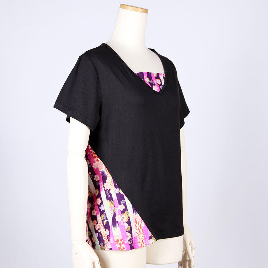 [One-of-a-kind item] TKg Vertical Striped Japanese Pattern V-neck Top