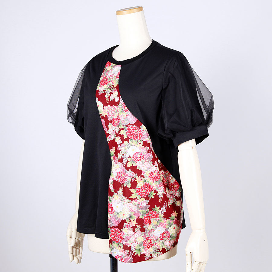 [One-of-a-kind] TKg Autumn Flower Japanese Pattern 2-Sleeve Top