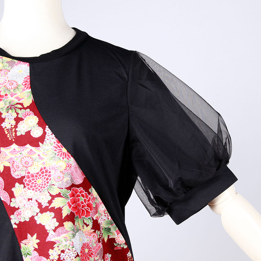 [One-of-a-kind] TKg Autumn Flower Japanese Pattern 2-Sleeve Top