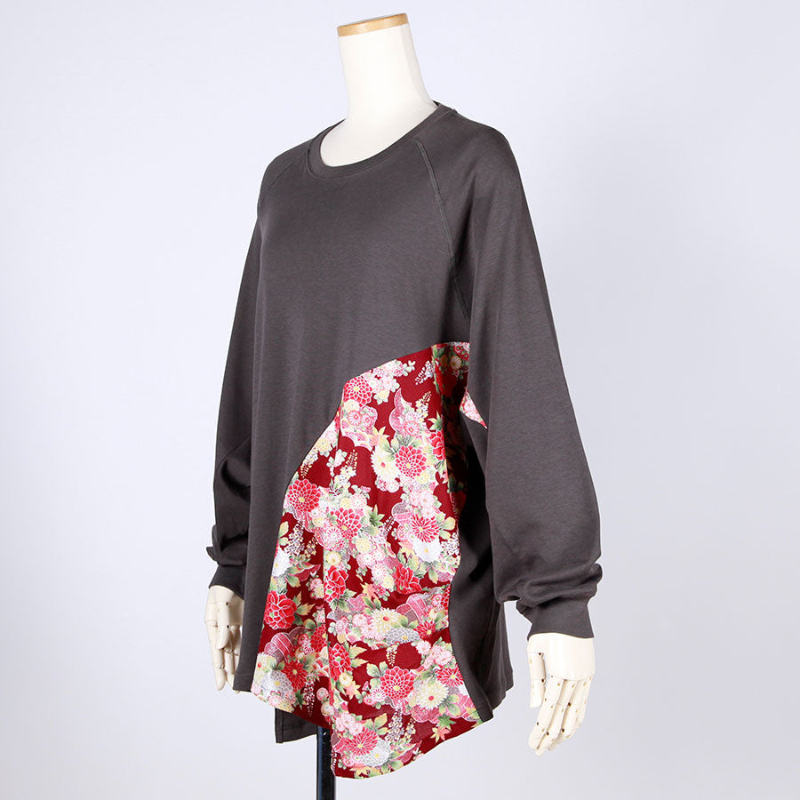 [One-of-a-kind item] TKg Japanese autumn flower pattern loose long sleeve top