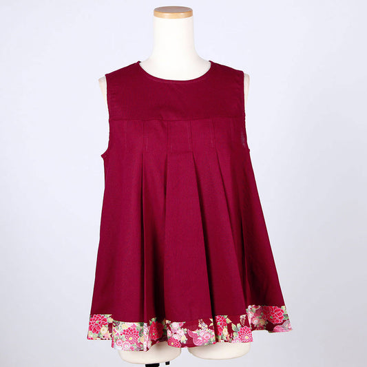[One-of-a-kind item] TKg Autumn Flower Japanese Pattern Pleated Tank Top