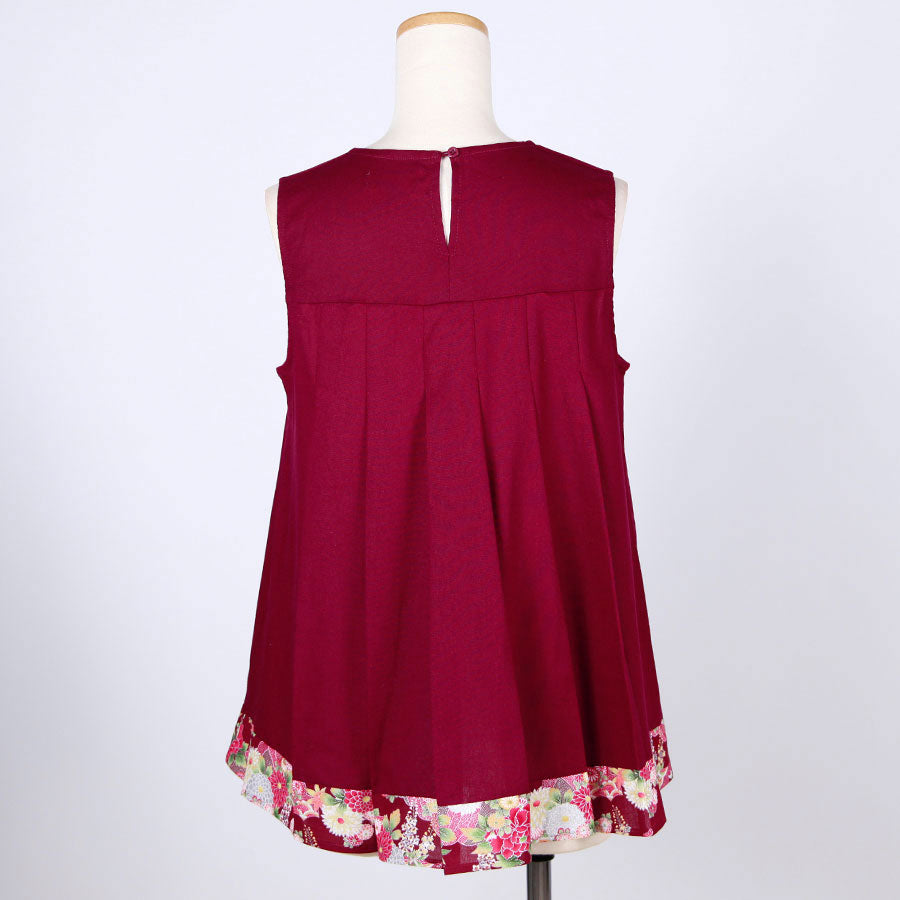 [One-of-a-kind item] TKg Autumn Flower Japanese Pattern Pleated Tank Top
