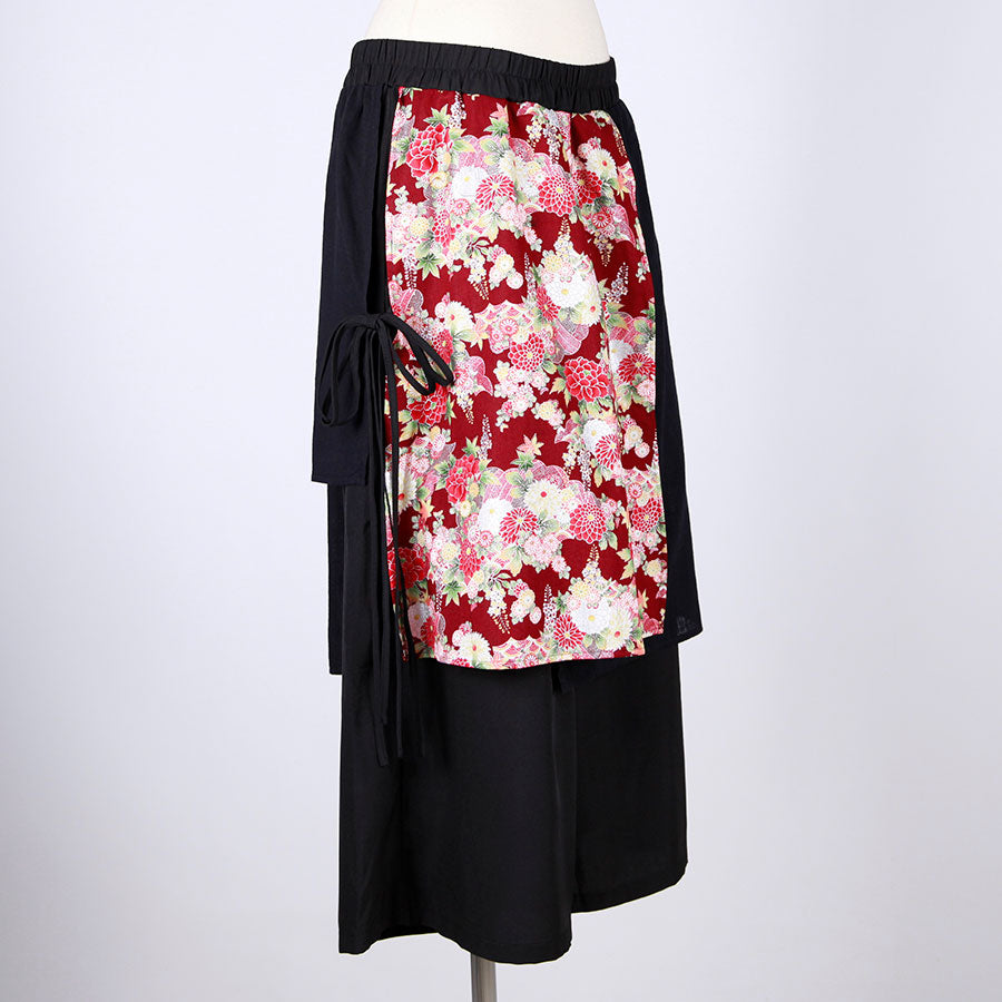 【一点物】TKg 秋の花和柄 腰布付きワイドパンツ