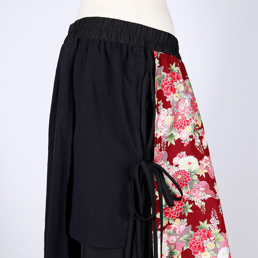 【一点物】TKg 秋の花和柄 腰布付きワイドパンツ
