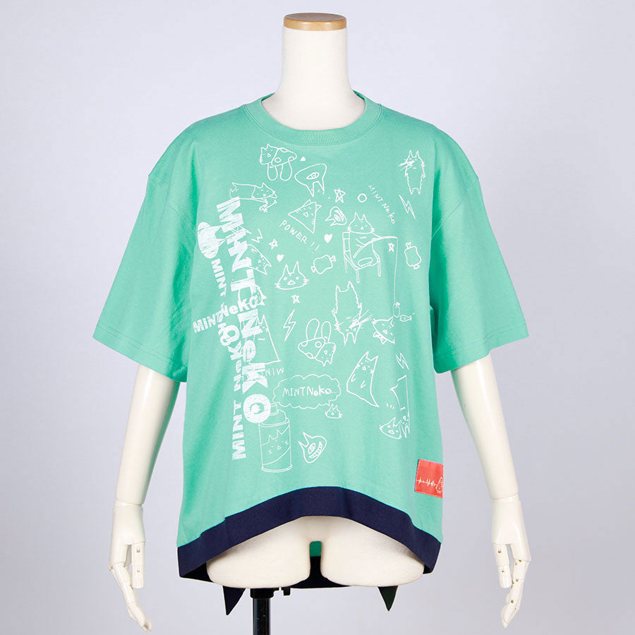 MINT NeKO ハンドプリントネコミミカットソー G