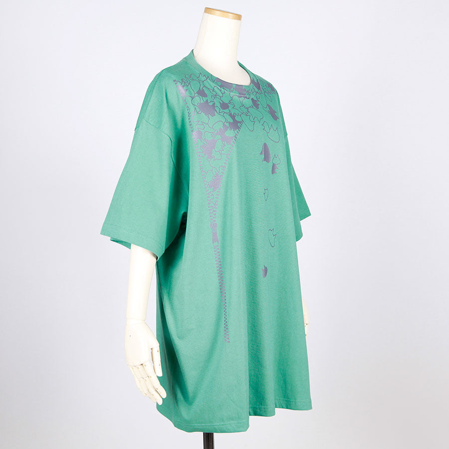 MINT NeKO Zipper Print Big T-Shirt / GRN