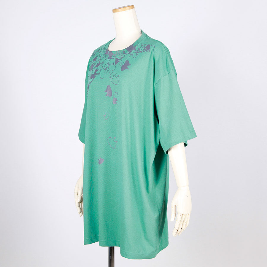 MINT NeKO Zipper Print Big T-Shirt / GRN