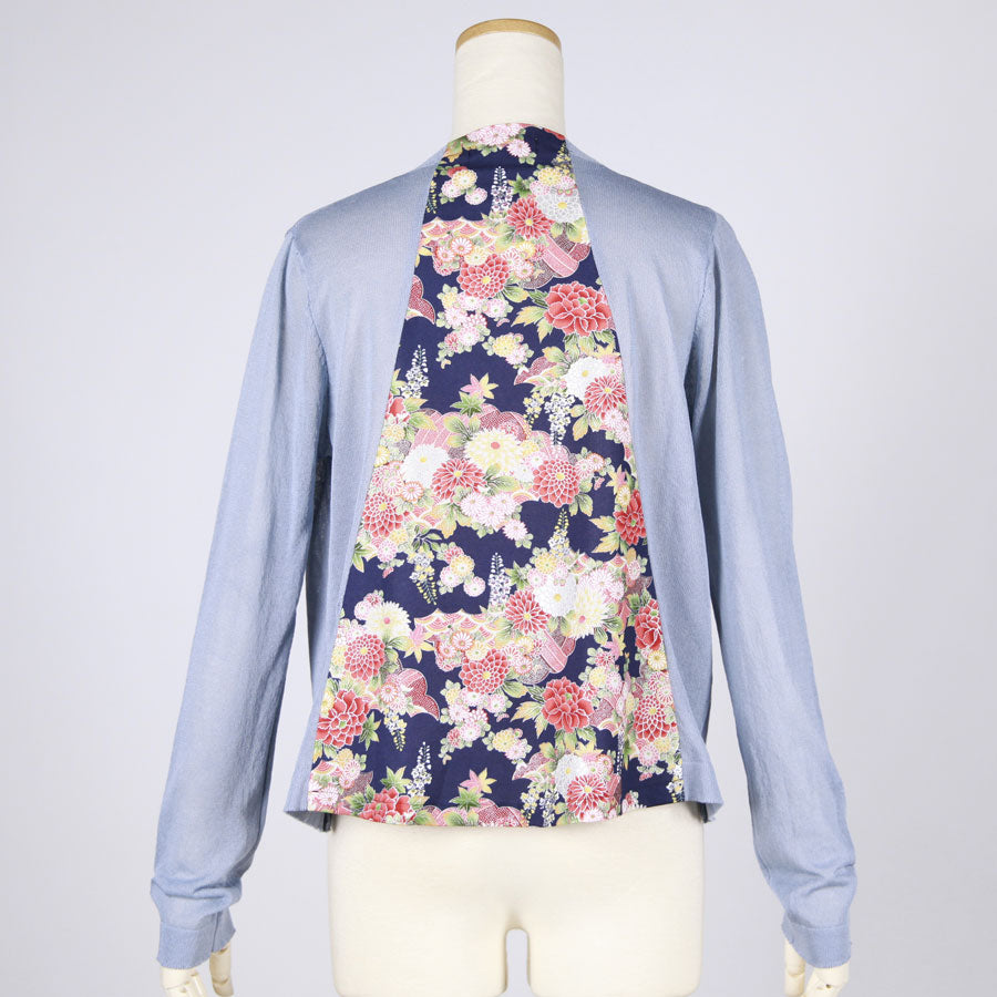 [One-of-a-kind item] TKg Autumn Flower Japanese Pattern Light Blue Cardigan