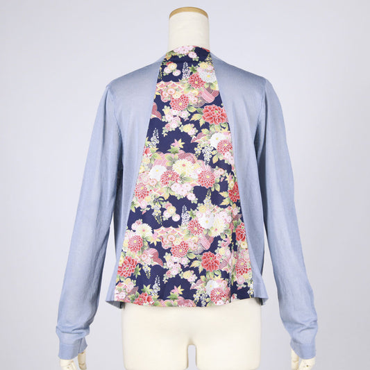 [One-of-a-kind item] TKg Autumn Flower Japanese Pattern Light Blue Cardigan