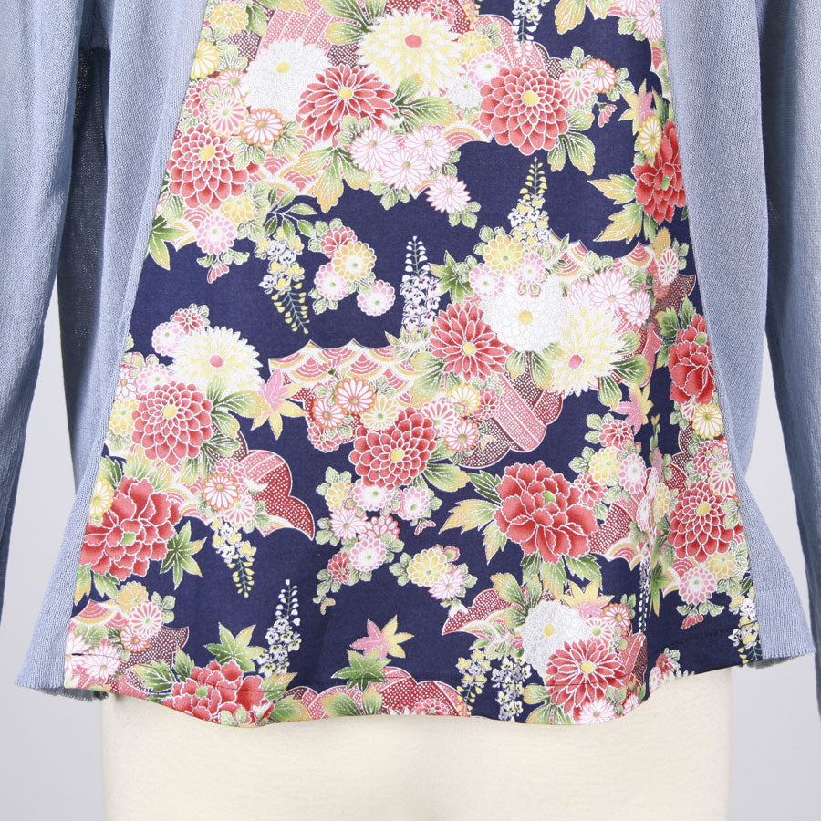 [One-of-a-kind item] TKg Autumn Flower Japanese Pattern Light Blue Cardigan