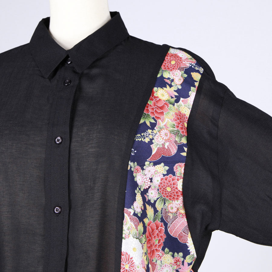【一点物】TKg 秋の花和柄 左和柄シャツ