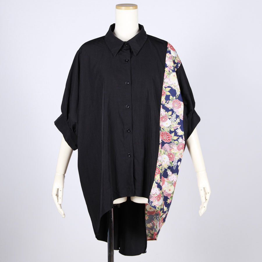 [One-of-a-kind] TKg Japanese autumn flower pattern shirt with long back
