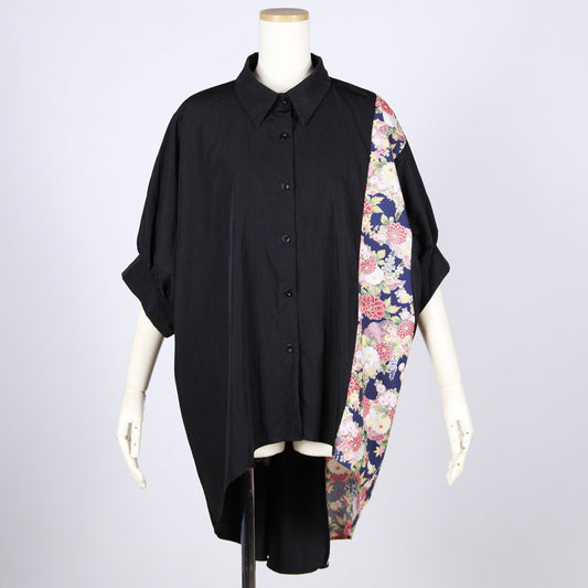 [One-of-a-kind] TKg Japanese autumn flower pattern shirt with long back