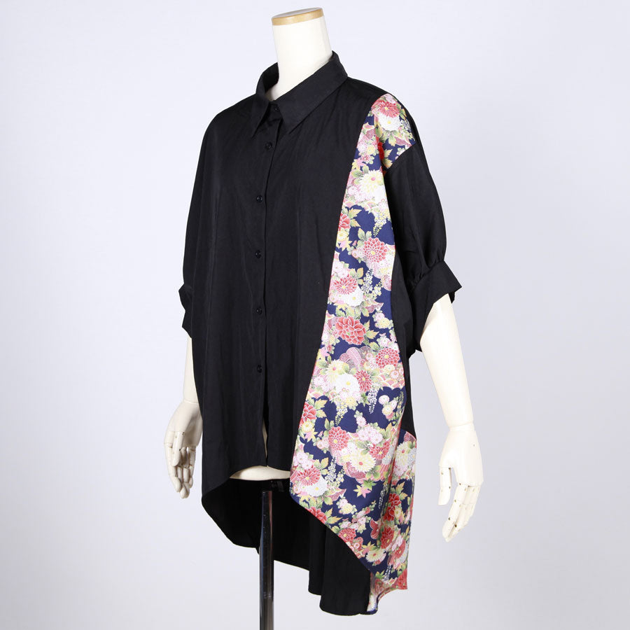 [One-of-a-kind] TKg Japanese autumn flower pattern shirt with long back