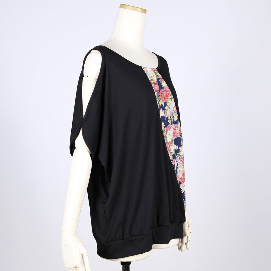 [One-of-a-kind item] TKg Autumn Flower Japanese Pattern Shoulder Slit Top