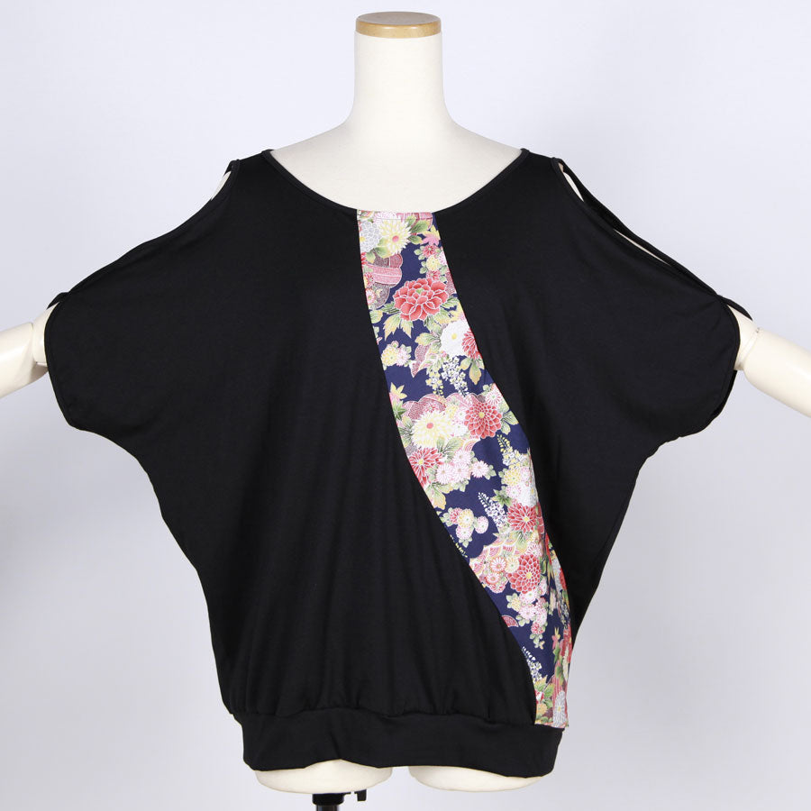 [One-of-a-kind item] TKg Autumn Flower Japanese Pattern Shoulder Slit Top