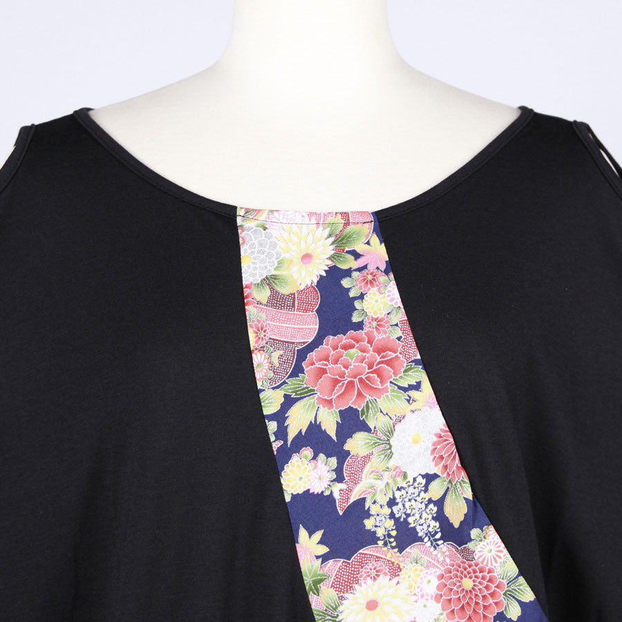 [One-of-a-kind item] TKg Autumn Flower Japanese Pattern Shoulder Slit Top