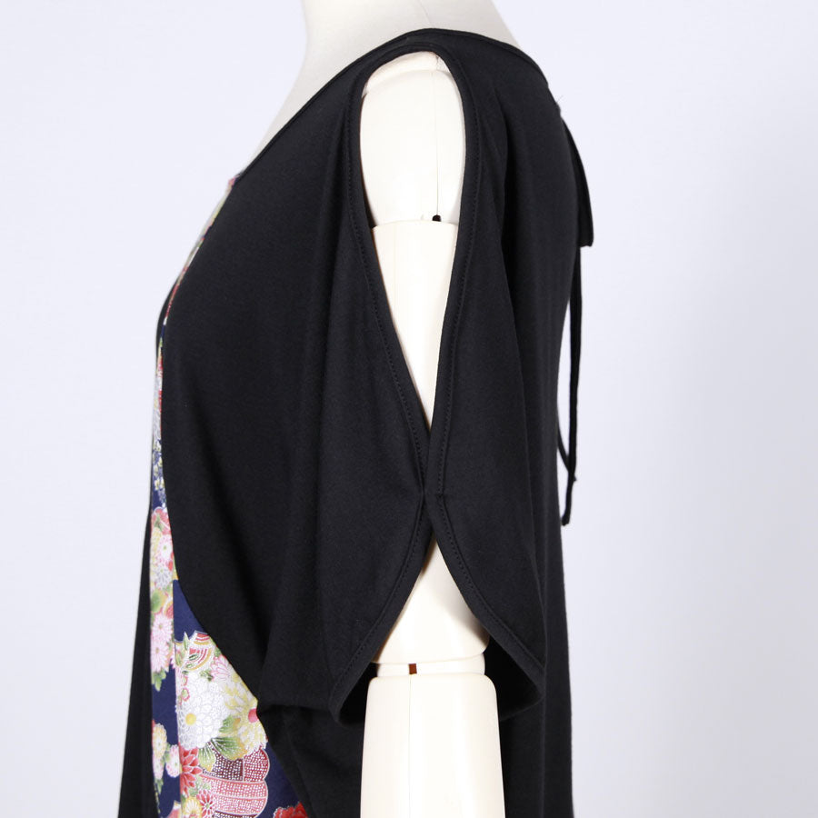 [One-of-a-kind item] TKg Autumn Flower Japanese Pattern Shoulder Slit Top