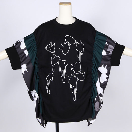 MINT NeKO パッチワークギャザートップス BK