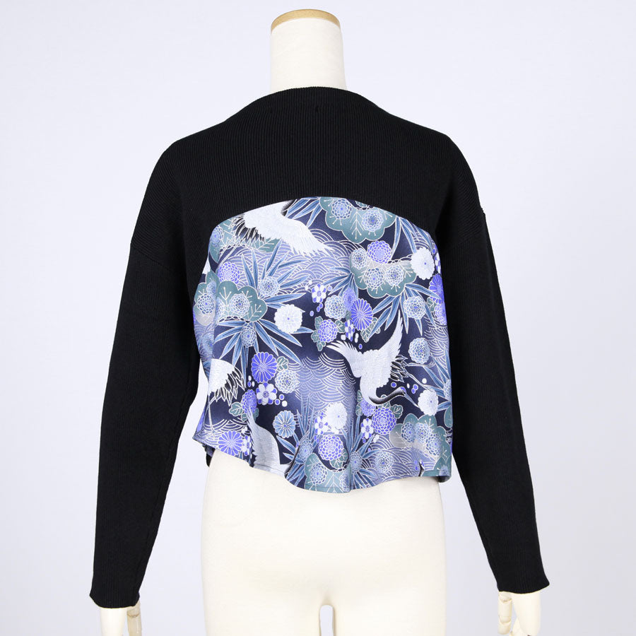 [One-of-a-kind item] TKg Blue Crane Pattern with Back Japanese Pattern Cardigan