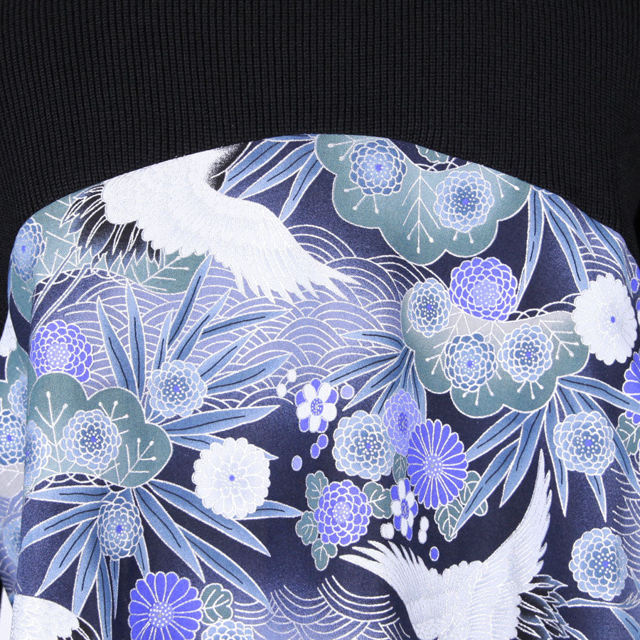 [One-of-a-kind item] TKg Blue Crane Pattern with Back Japanese Pattern Cardigan