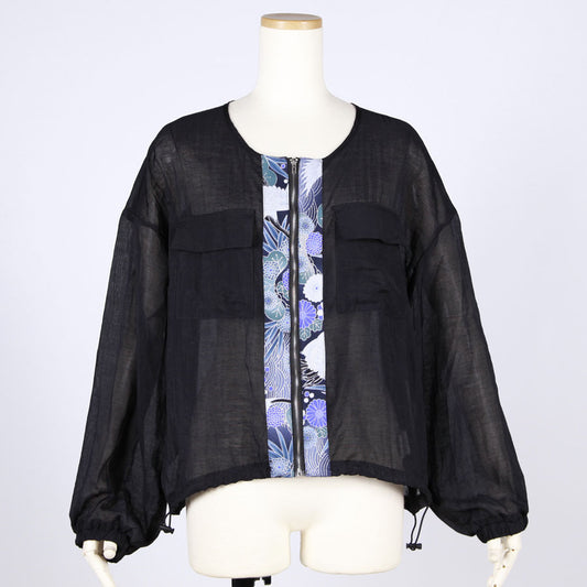 [One-of-a-kind item] TKg Blue Crane Pattern Round Neck Thin Shirt Blouson