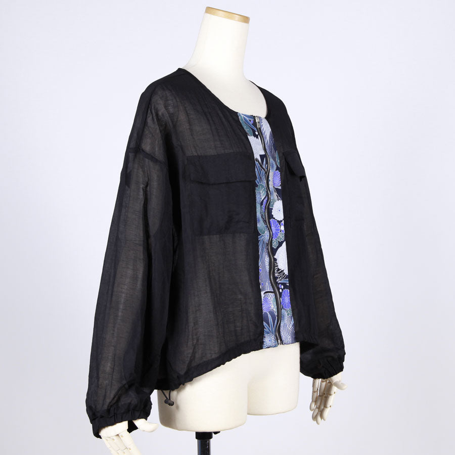 [One-of-a-kind item] TKg Blue Crane Pattern Round Neck Thin Shirt Blouson