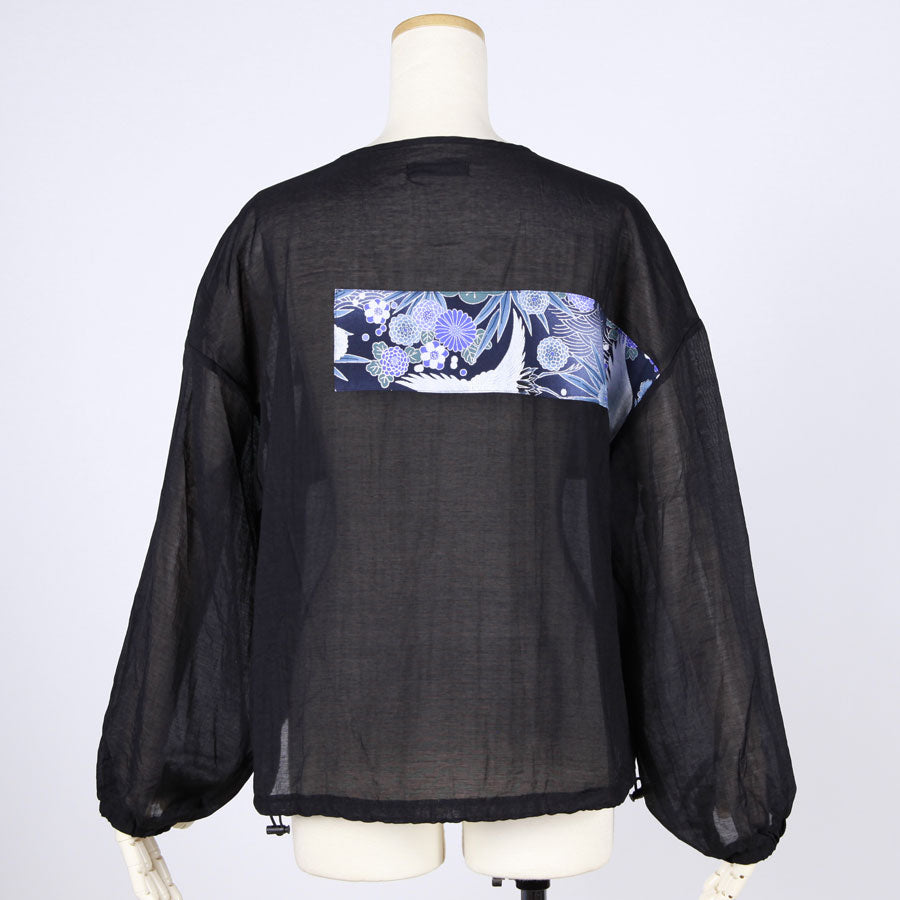 [One-of-a-kind item] TKg Blue Crane Pattern Round Neck Thin Shirt Blouson