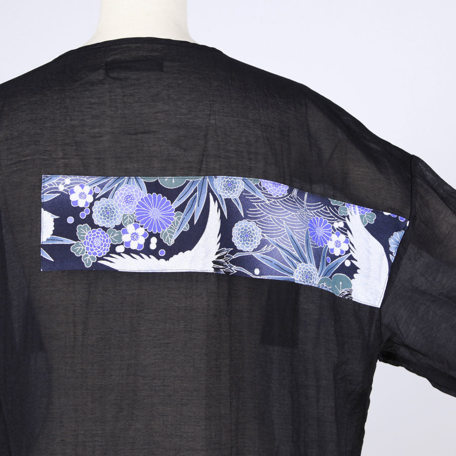 [One-of-a-kind item] TKg Blue Crane Pattern Round Neck Thin Shirt Blouson