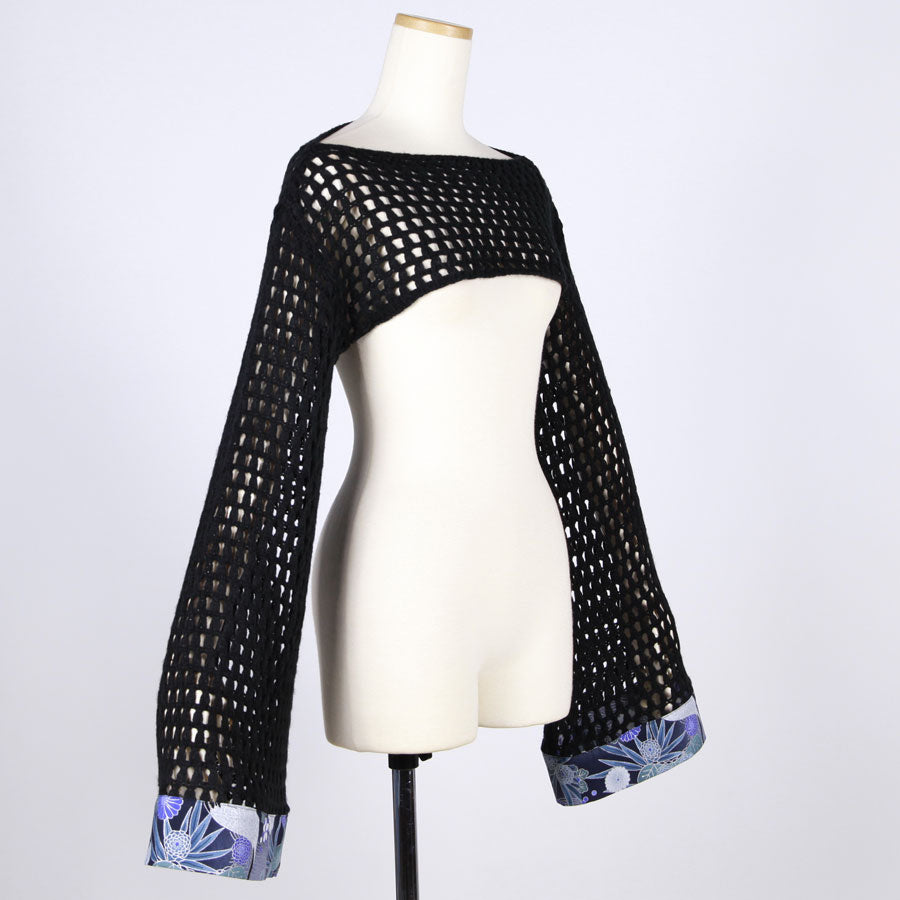 [One-of-a-kind item] TKg Blue Crane Pattern Mesh Short Knit