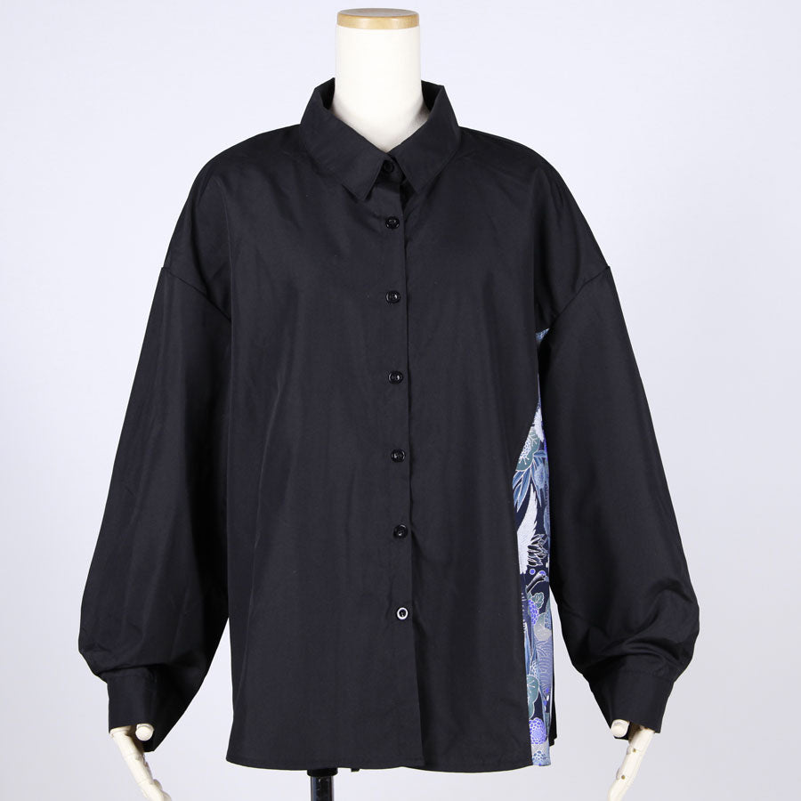 [One-of-a-kind item] TKg Blue Crane Pattern Pleated Back Shirt
