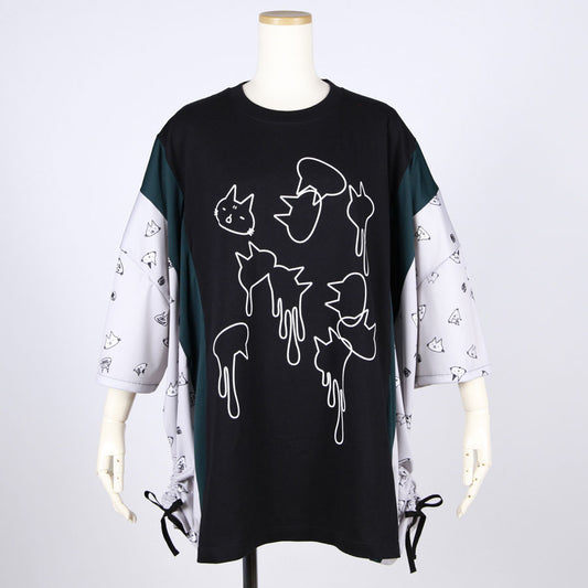 MINT NeKO パッチワークサイドギャザーカットソー BK