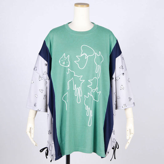 MINT NeKO パッチワークサイドギャザーカットソー GRN