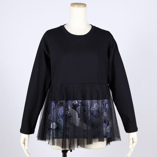 [One-of-a-kind item] TKg Blue Crane Pattern Tulle-switched Top