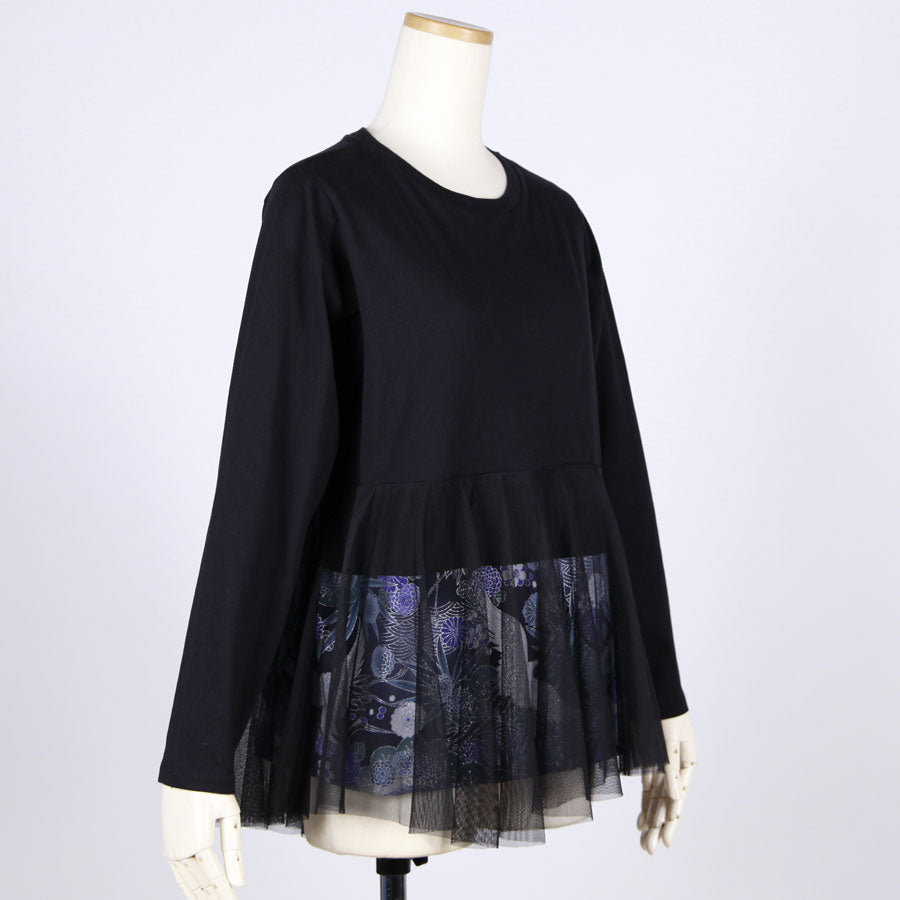 [One-of-a-kind item] TKg Blue Crane Pattern Tulle-switched Top