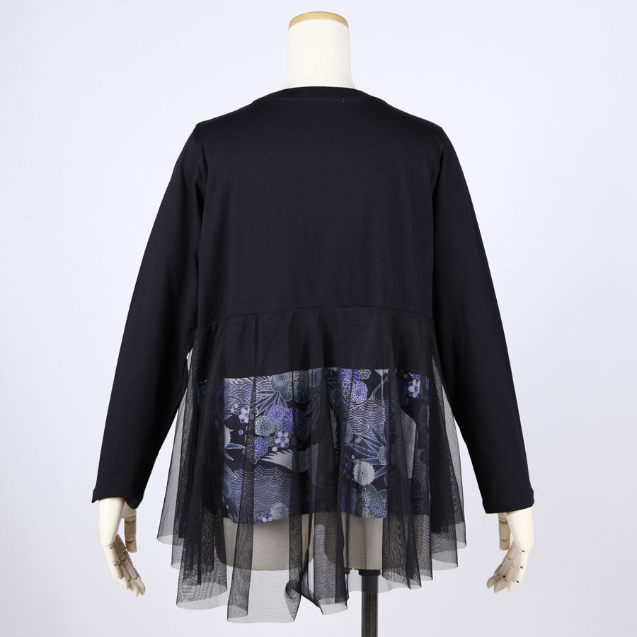 [One-of-a-kind item] TKg Blue Crane Pattern Tulle-switched Top
