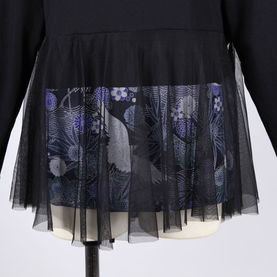 [One-of-a-kind item] TKg Blue Crane Pattern Tulle-switched Top