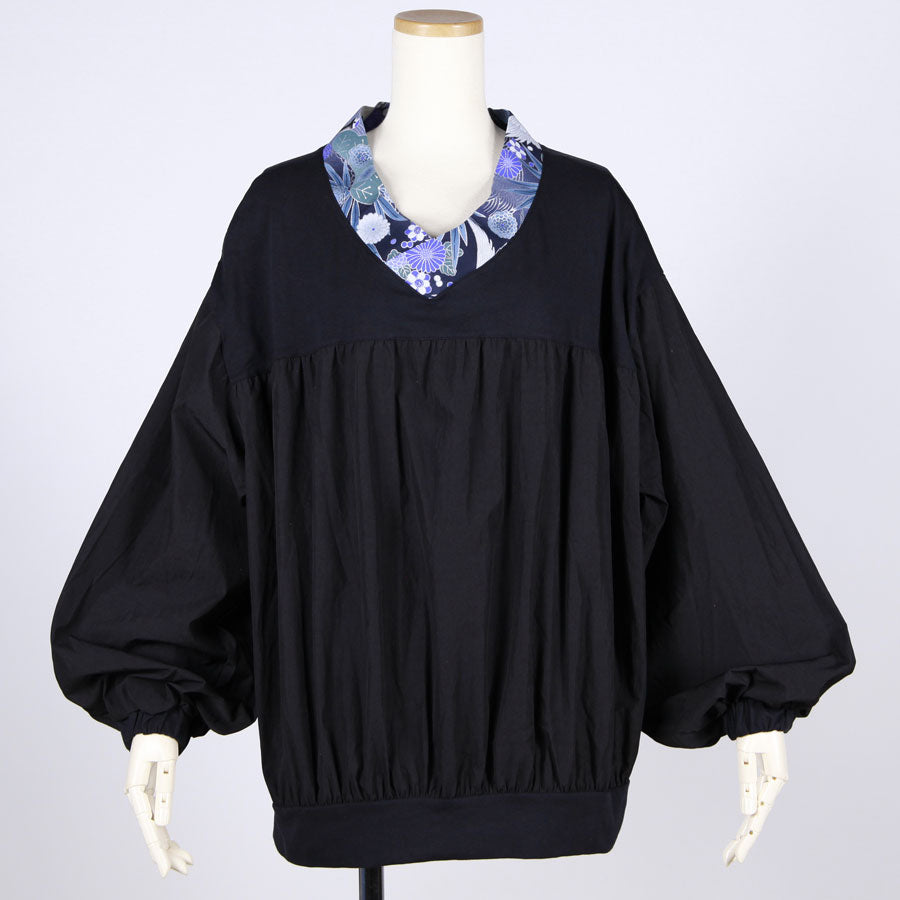 [One-of-a-kind item] TKg Blue Crane pattern  Smock Style Top