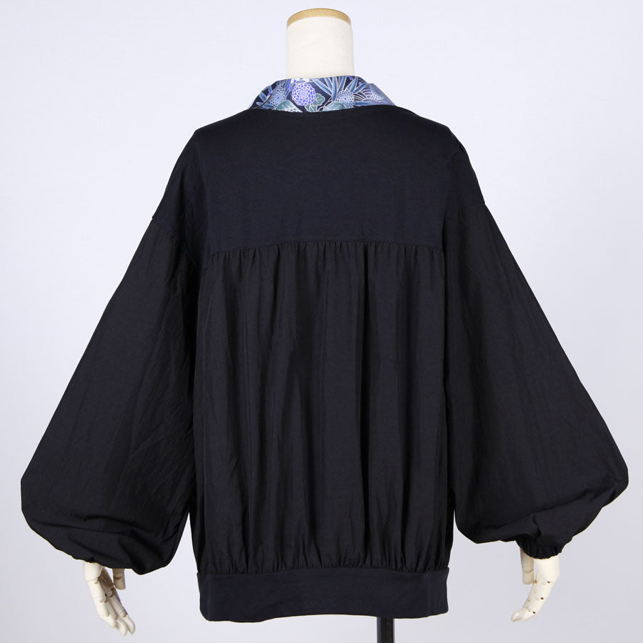 [One-of-a-kind item] TKg Blue Crane pattern  Smock Style Top