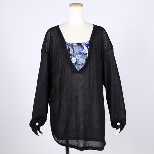 [One-of-a-kind item] TKg Blue Crane Pattern Transparent Loose Top