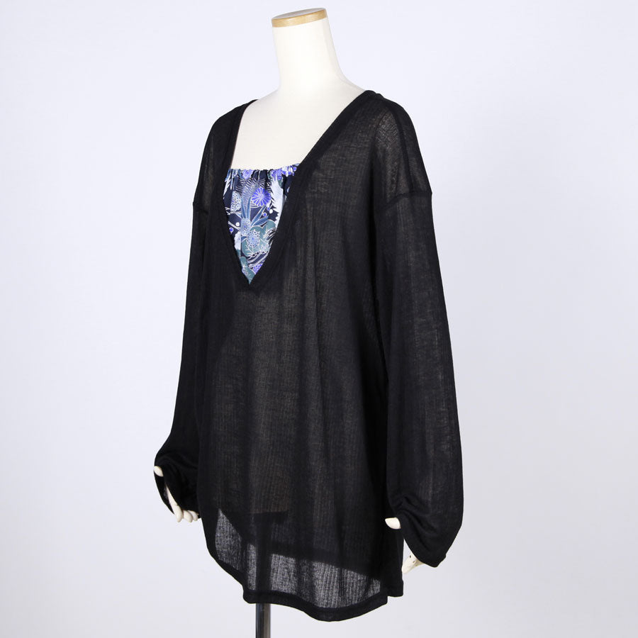 [One-of-a-kind item] TKg Blue Crane Pattern Transparent Loose Top
