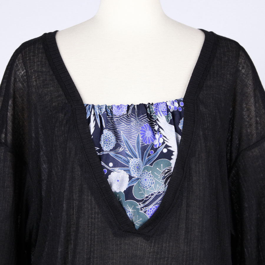 [One-of-a-kind item] TKg Blue Crane Pattern Transparent Loose Top