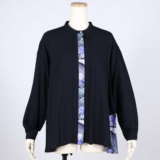 [One-of-a-kind item] TKg Blue Crane Pattern Pin Tuck Shirt