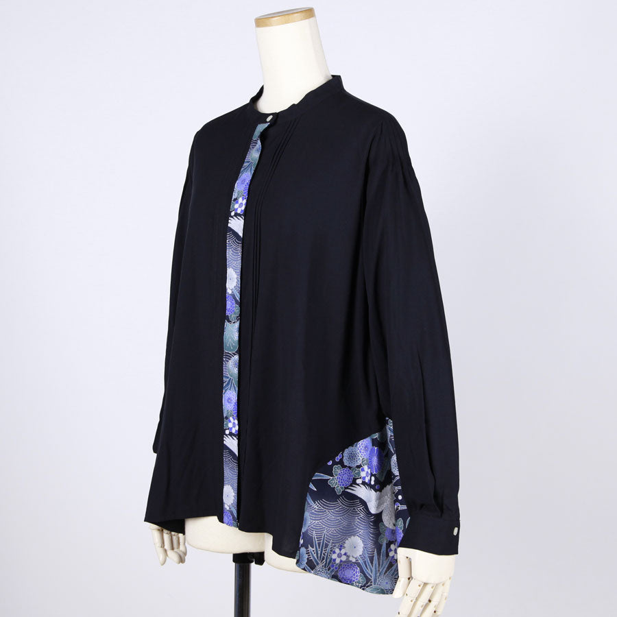 [One-of-a-kind item] TKg Blue Crane Pattern Pin Tuck Shirt