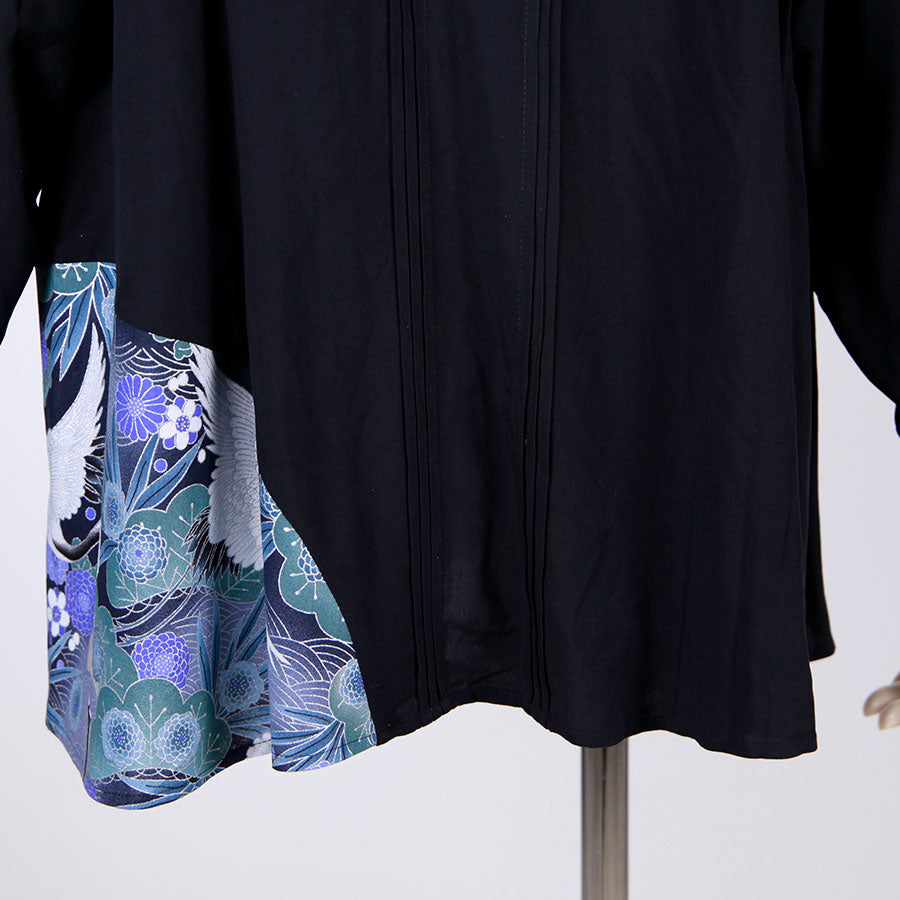 [One-of-a-kind item] TKg Blue Crane Pattern Pin Tuck Shirt