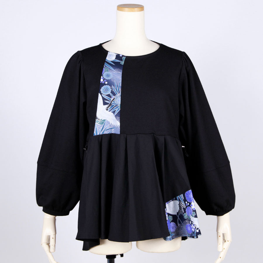 [One-of-a-kind item] TKg Blue Crane pattern Peplum Top