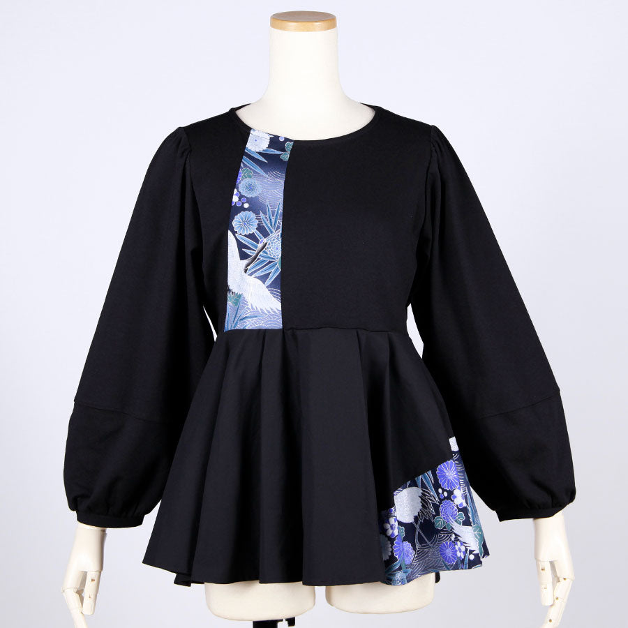 [One-of-a-kind item] TKg Blue Crane pattern Peplum Top