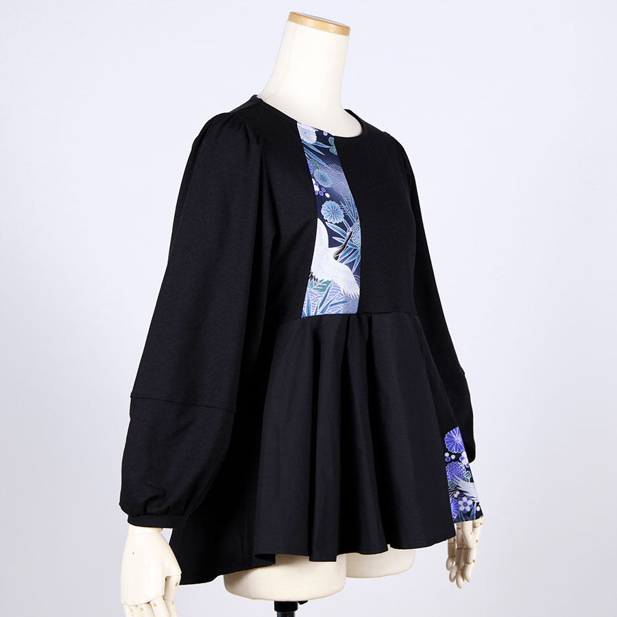 [One-of-a-kind item] TKg Blue Crane pattern Peplum Top