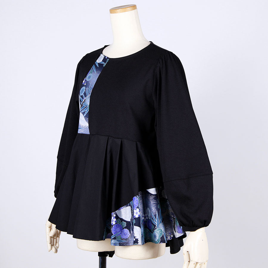 [One-of-a-kind item] TKg Blue Crane pattern Peplum Top